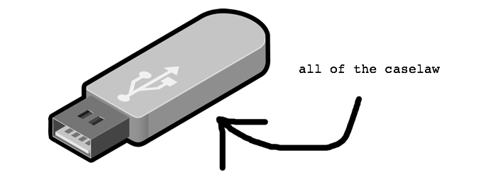 USB stick labeled 'all of the caselaw'