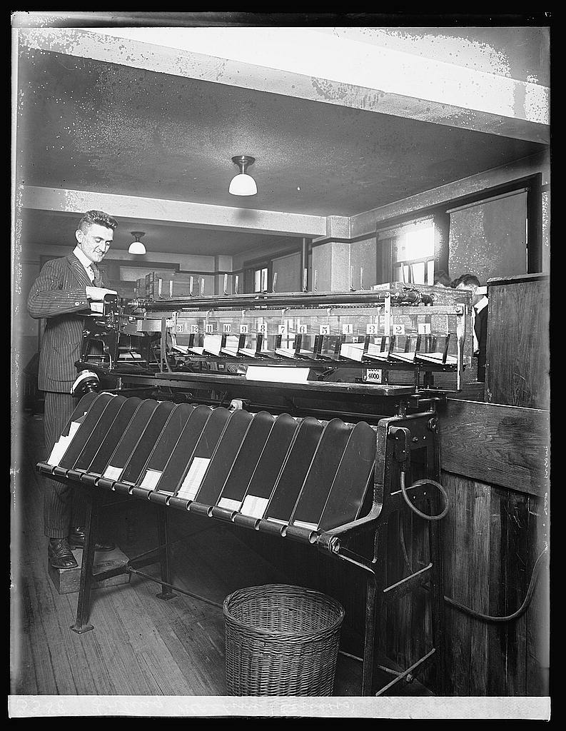 Photograph of a sorting machine, Census Bureau