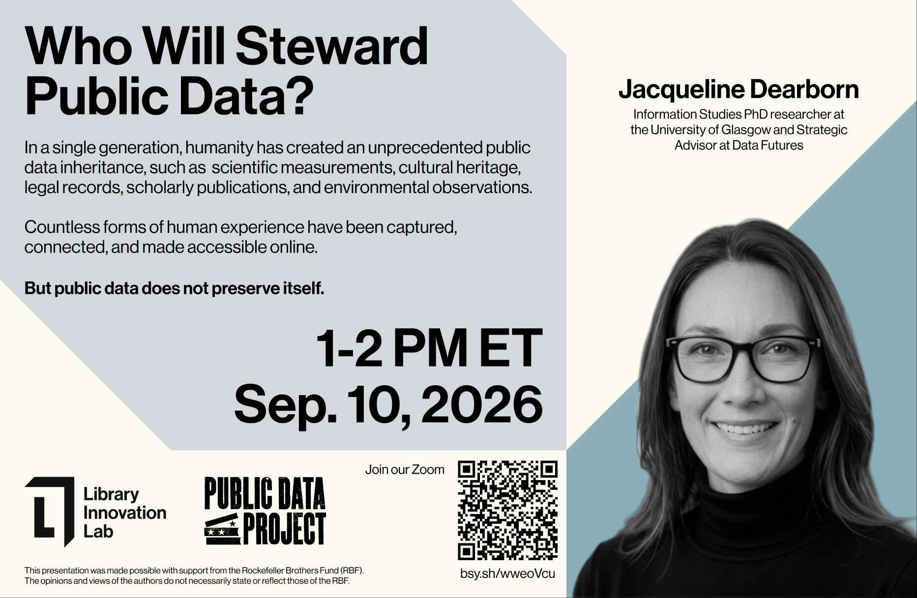 Poster for JJ Dearborn's upcoming September 10, 2026 talk.