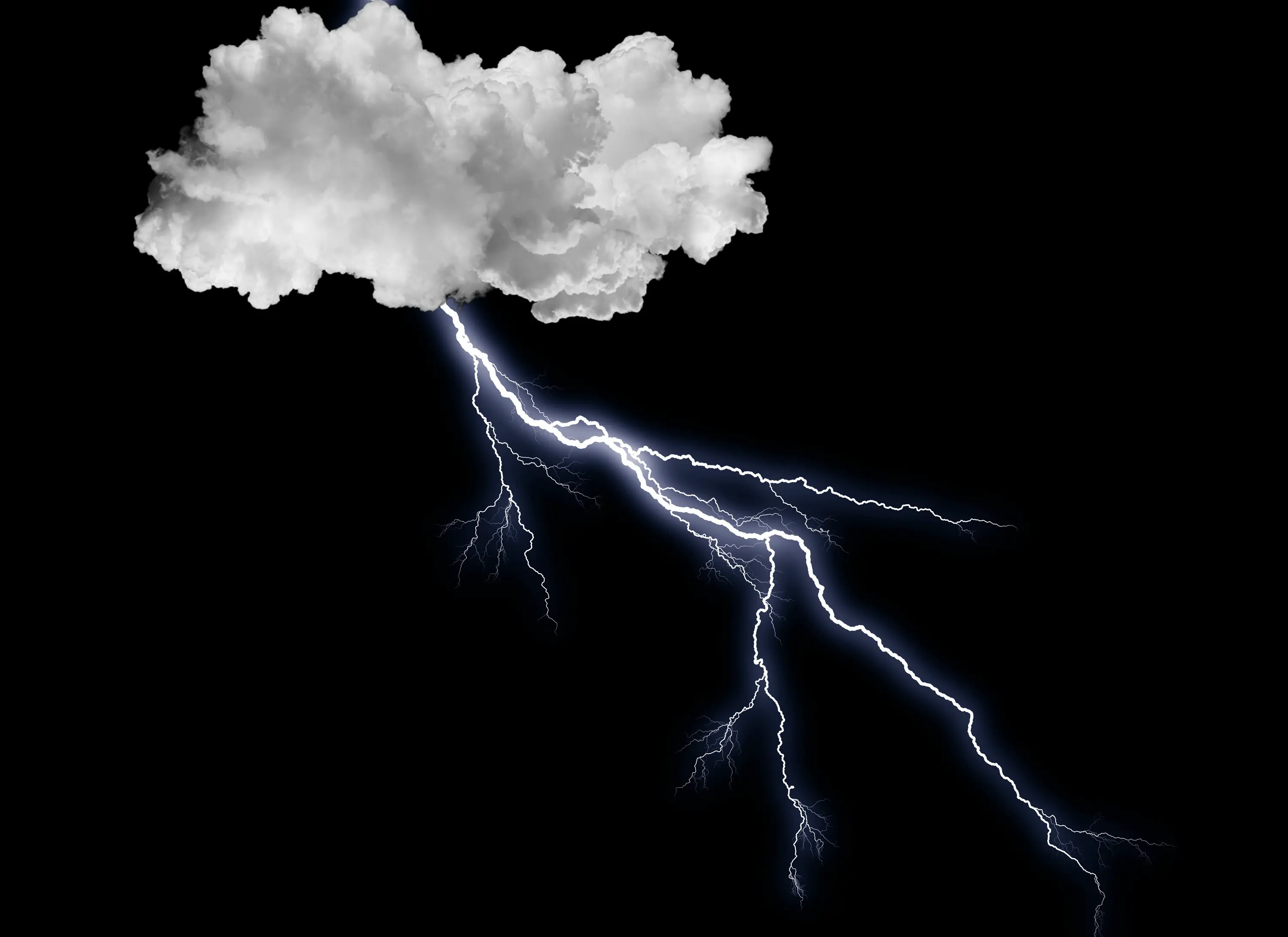 A cloud with a lightning bolt descending from it.