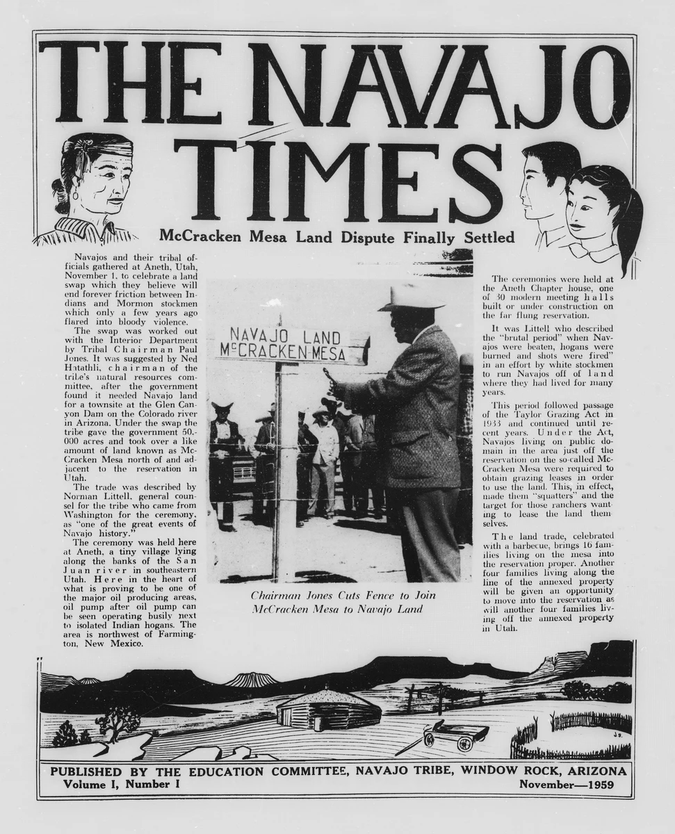 Scanned front page of the inaugural issue of the 'Navajo Times'