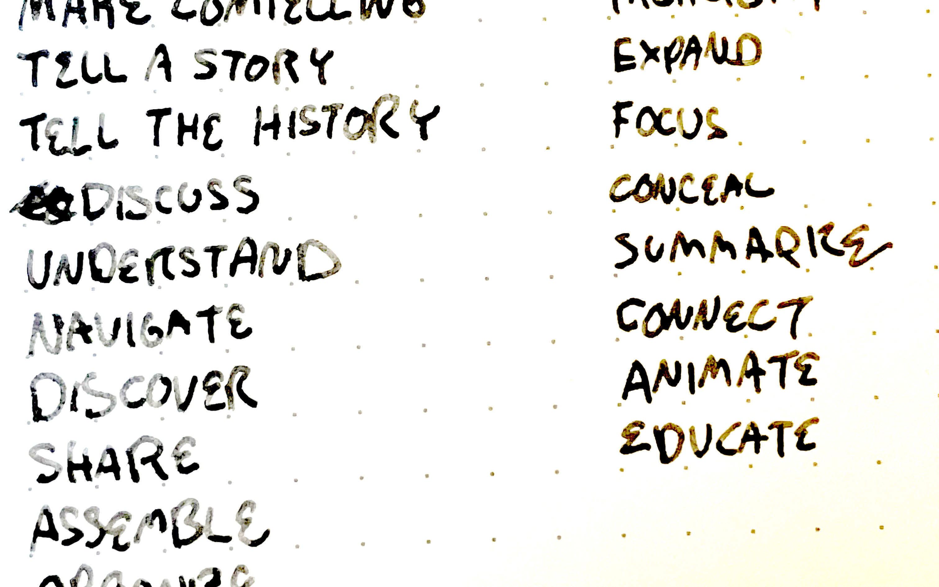 a hand-scribbled list of verbs